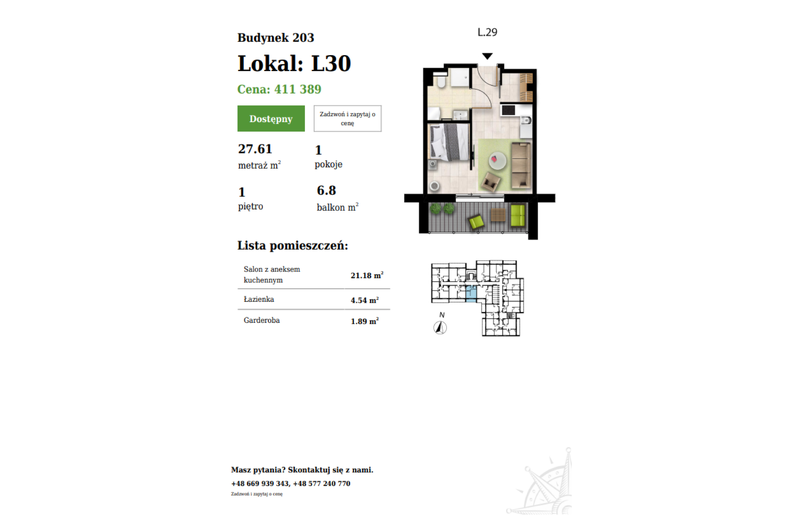 Apartament wakacyjny 27,61 m², piętro 1, oferta nr 203-L30