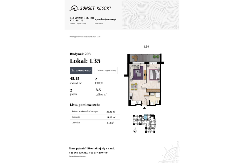Apartament wakacyjny 45,15 m², piętro 2, oferta nr 203-L35