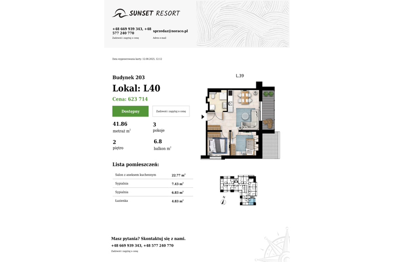 Apartament wakacyjny 41,86 m², piętro 2, oferta nr 203-L40