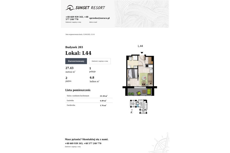 Apartament wakacyjny 27,43 m², piętro 2, oferta nr 203-L44