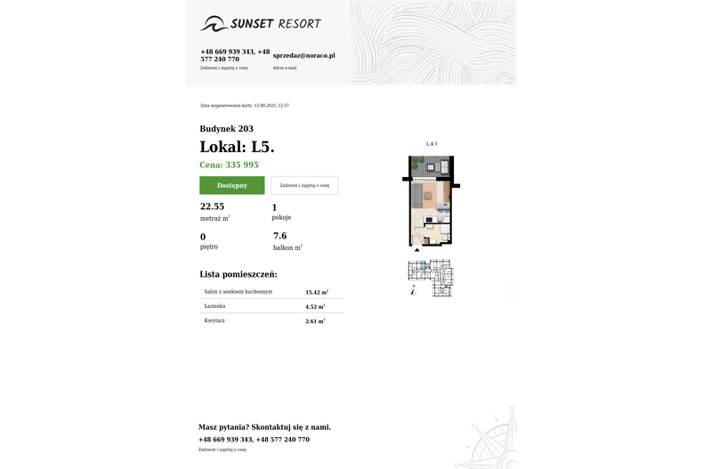 Apartament wakacyjny 22,55 m², parter, oferta nr 203-L5