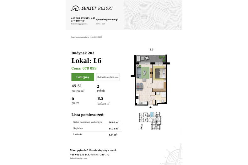Apartament wakacyjny 45,51 m², parter, oferta nr 203-L6