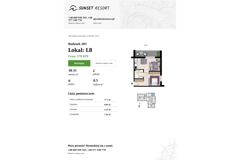 Apartament wakacyjny 38,31 m², parter, oferta nr 203-L8