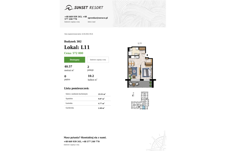 Apartament wakacyjny 40,57 m², parter, oferta nr L 11