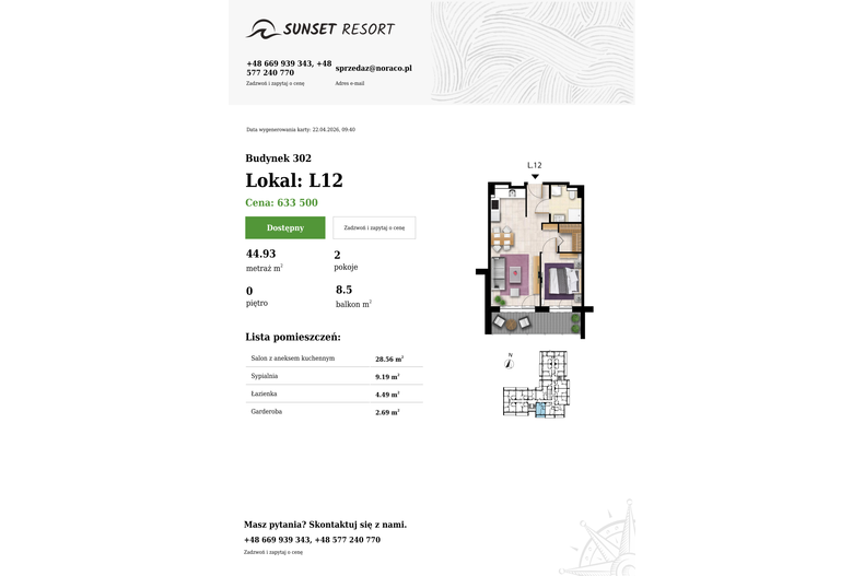 Apartament wakacyjny 44,93 m², parter, oferta nr L 12