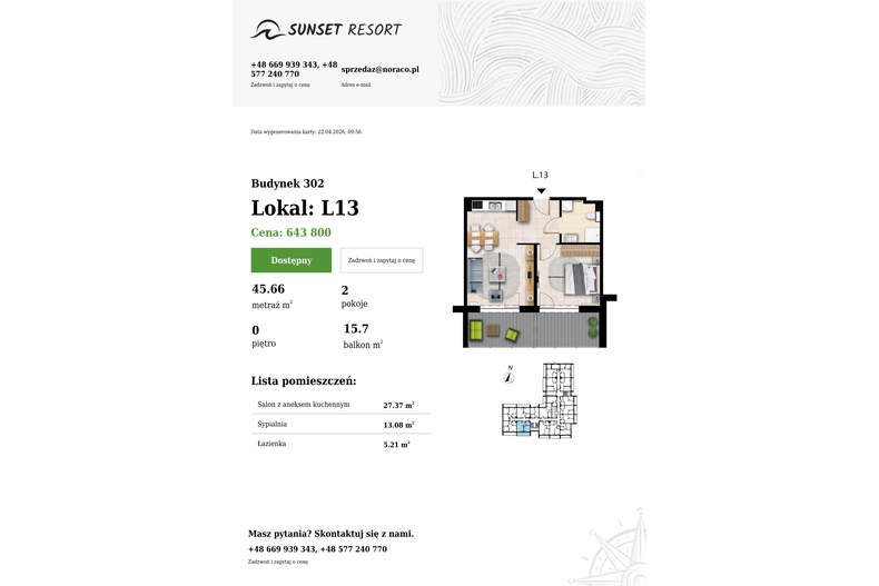 Apartament wakacyjny 45,66 m², parter, oferta nr L 13
