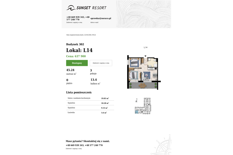 Apartament wakacyjny 45,24 m², parter, oferta nr L 14