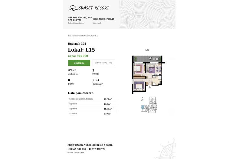 Apartament wakacyjny 49,22 m², parter, oferta nr L 15