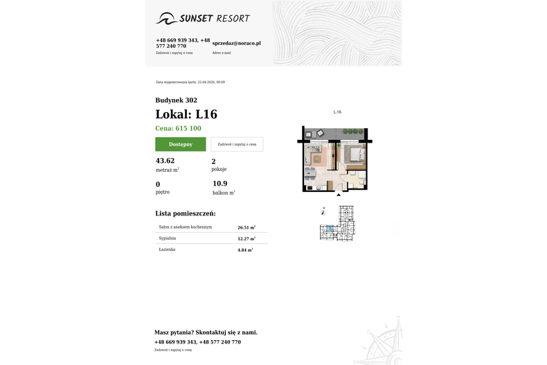 Apartament wakacyjny 43,62 m², parter, oferta nr L 16