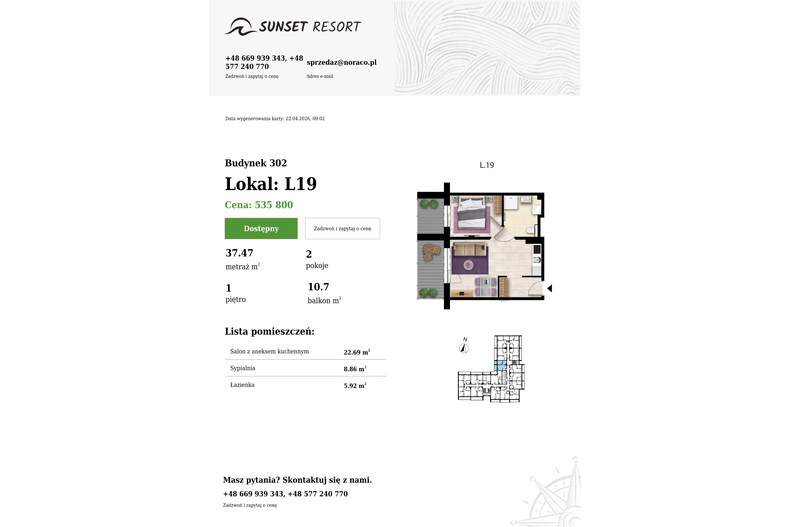 Apartament wakacyjny 37,47 m², piętro 1, oferta nr L 19