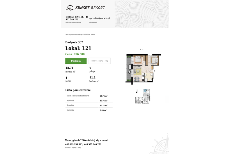 Apartament wakacyjny 48,71 m², piętro 1, oferta nr L 21