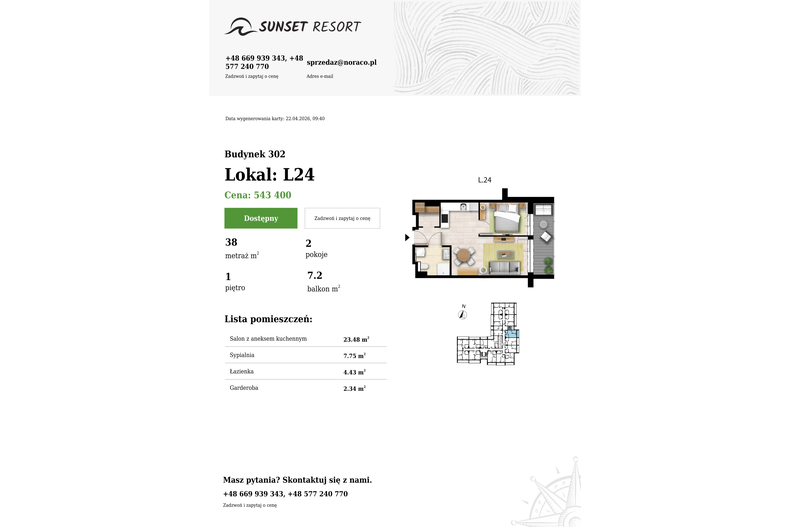 Apartament wakacyjny 38,00 m², piętro 1, oferta nr L 24