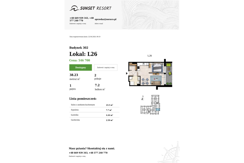 Apartament wakacyjny 38,23 m², piętro 1, oferta nr L 26