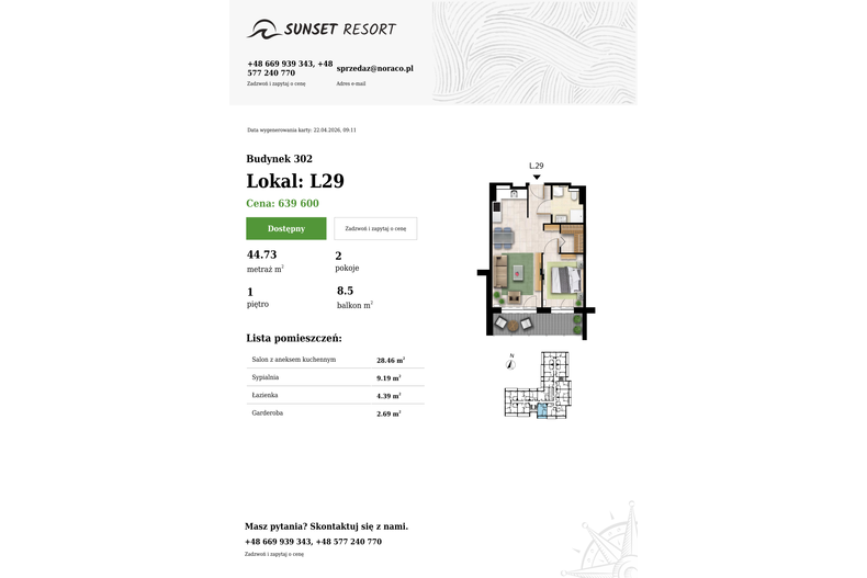 Apartament wakacyjny 44,73 m², piętro 1, oferta nr L 29