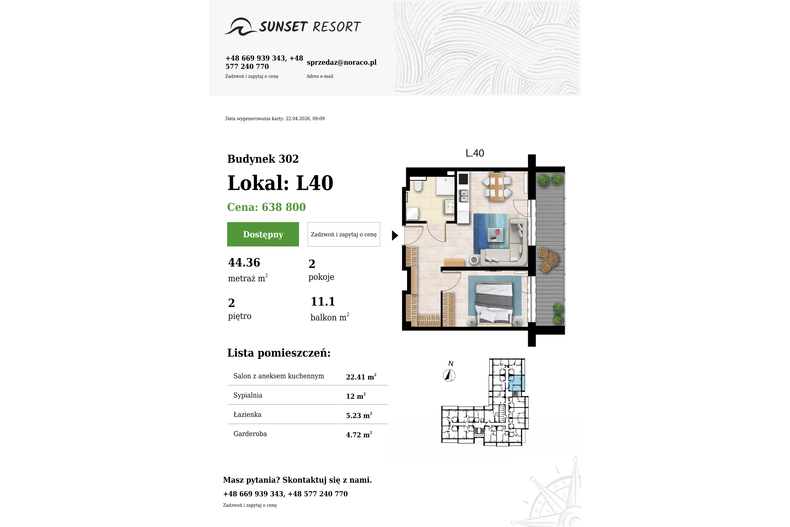 Apartament wakacyjny 44,36 m², piętro 2, oferta nr L 40