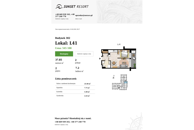 Apartament wakacyjny 37,85 m², piętro 2, oferta nr L 41