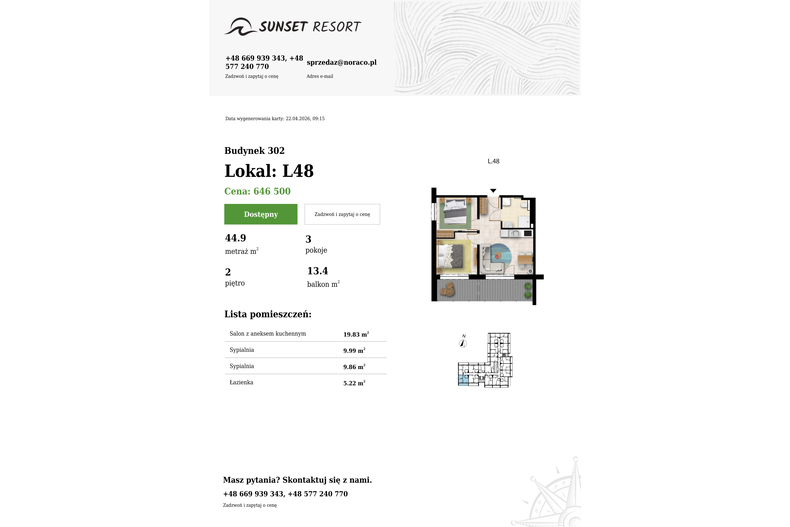 Apartament wakacyjny 44,90 m², piętro 2, oferta nr L 48