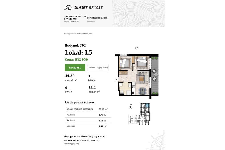 Apartament wakacyjny 44,89 m², parter, oferta nr L 5