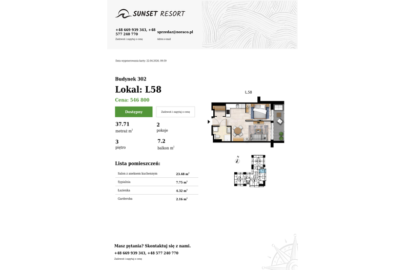 Apartament wakacyjny 37,71 m², piętro 3, oferta nr L 58