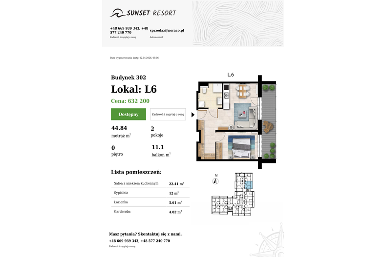 Apartament wakacyjny 44,84 m², parter, oferta nr L 6