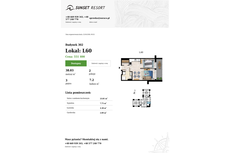 Apartament wakacyjny 38,03 m², piętro 3, oferta nr L 60