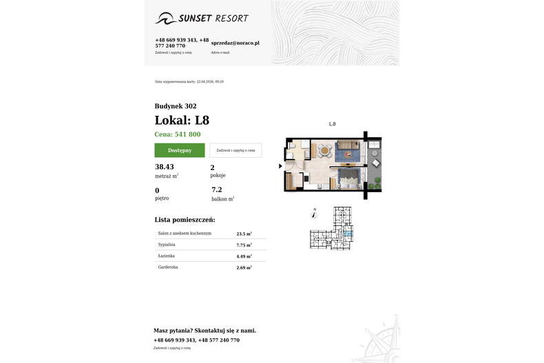 Apartament wakacyjny 38,43 m², parter, oferta nr L 8