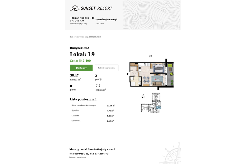 Apartament wakacyjny 38,47 m², parter, oferta nr L 9