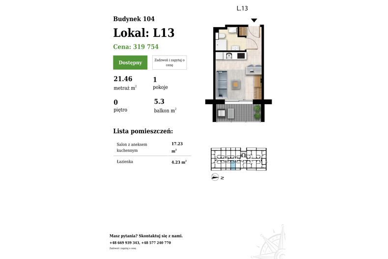 Apartament wakacyjny 21,46 m², parter, oferta nr 104-L13
