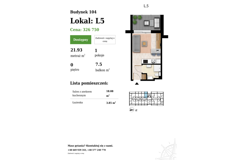 Apartament wakacyjny 21,93 m², parter, oferta nr 104-L5