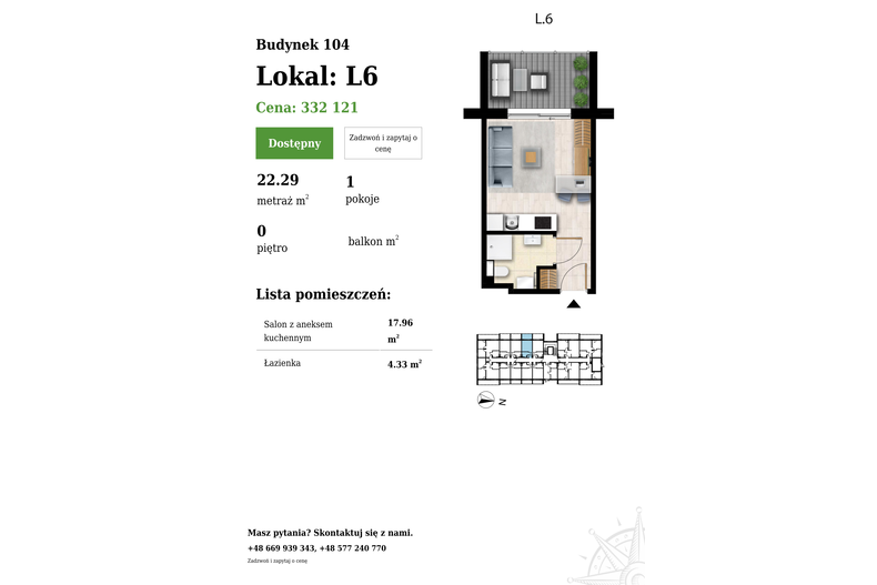 Apartament wakacyjny 22,29 m², parter, oferta nr 104-L6