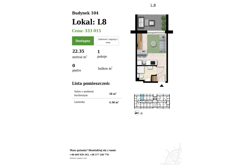 Apartament wakacyjny 22,35 m², parter, oferta nr 104-L8