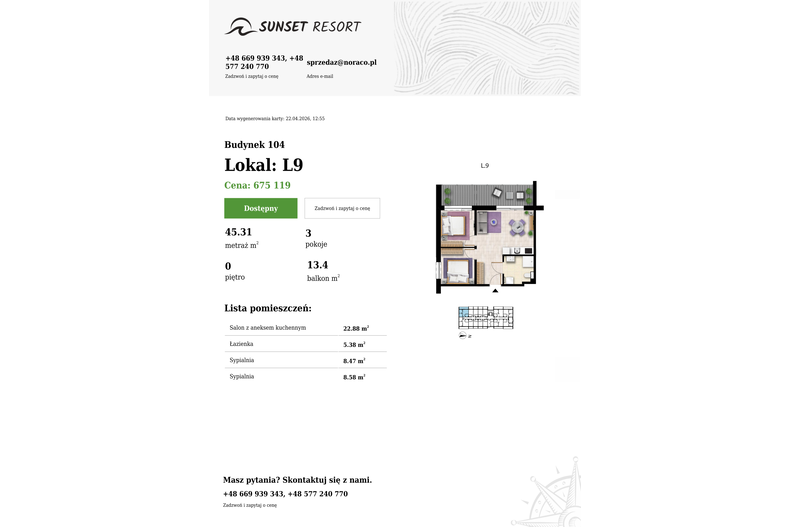 Apartament wakacyjny 44,31 m², parter, oferta nr 104-L9