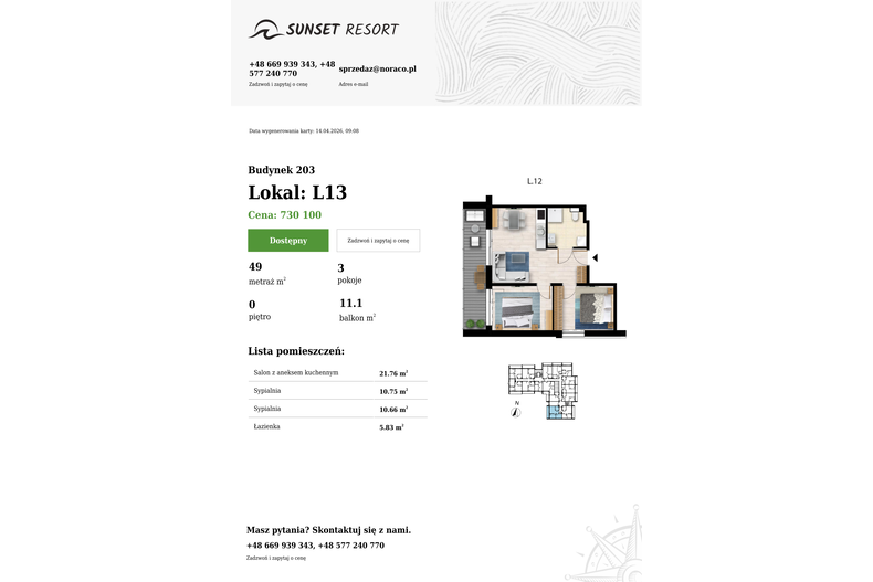 Apartament wakacyjny 49,00 m², parter, oferta nr 203-L13