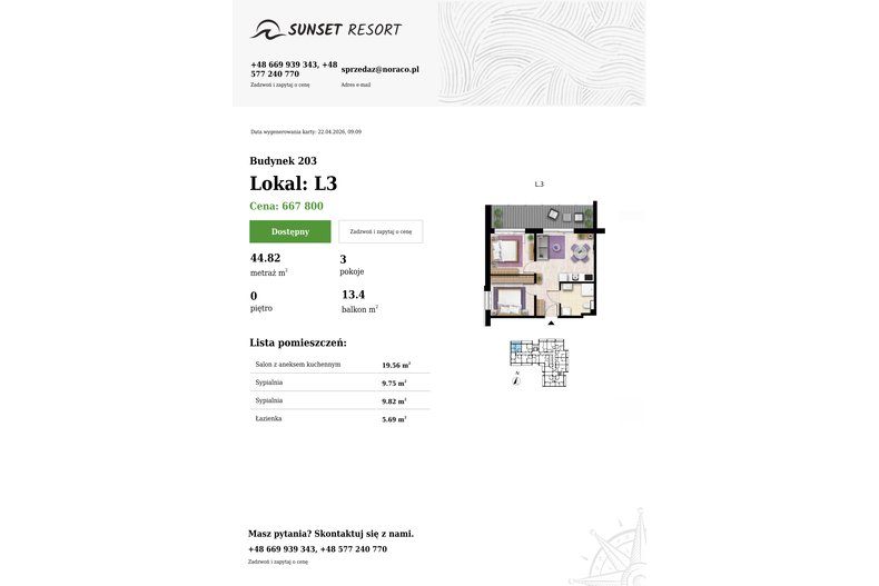 Apartament wakacyjny 44,82 m², parter, oferta nr 203-L3
