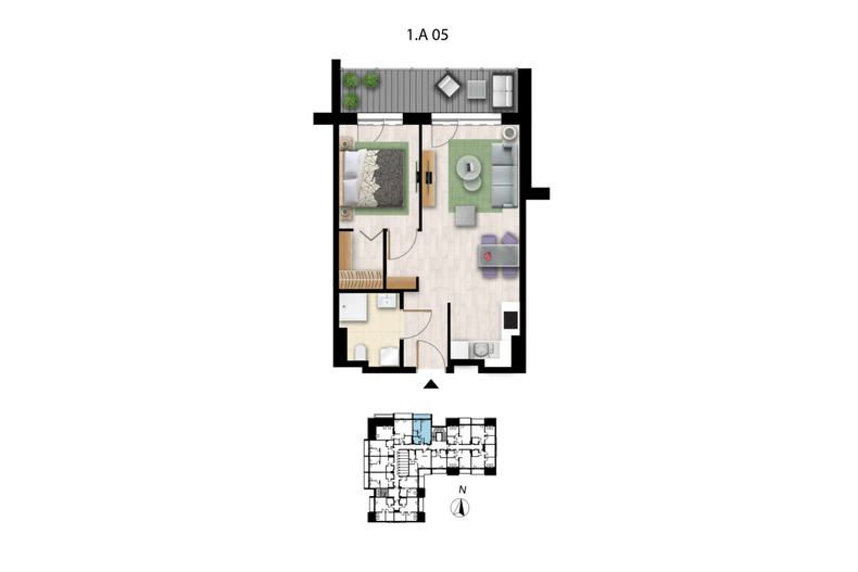 Apartament wakacyjny 44,71 m², piętro 1, oferta nr 1.A.5.