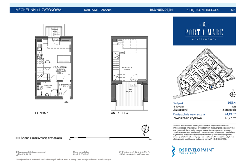 Apartament wakacyjny 43,77 m², piętro 1, oferta nr DĘBKI.M3