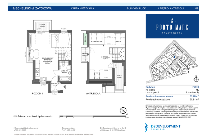 Apartament wakacyjny 61,28 m², piętro 1, oferta nr Puck M2