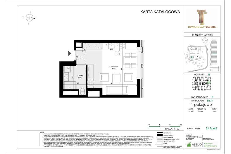 Apartament 31,74 m², piętro 15, oferta nr B.134
