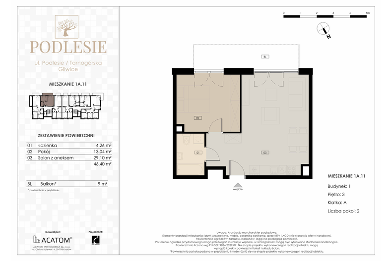 Apartament wakacyjny 46,40 m², piętro 3, oferta nr 1A.11