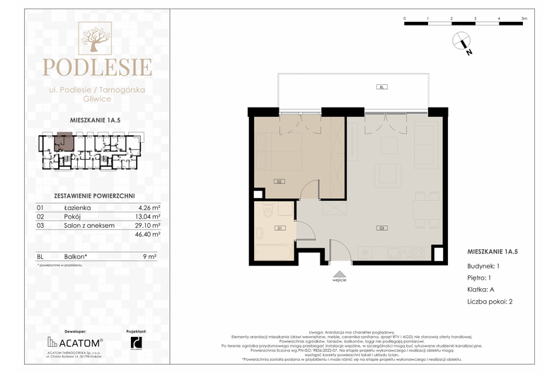 Apartament wakacyjny 46,40 m², piętro 1, oferta nr 1A.5