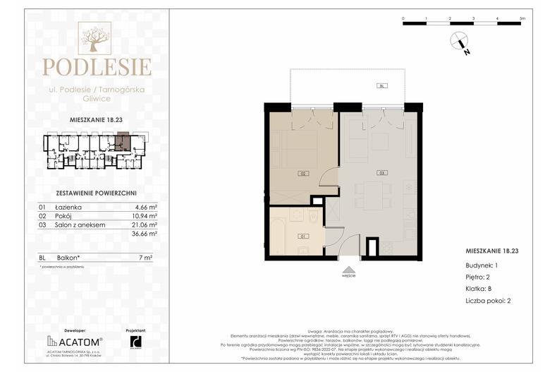 Apartament wakacyjny 36,66 m², piętro 2, oferta nr 1B.23