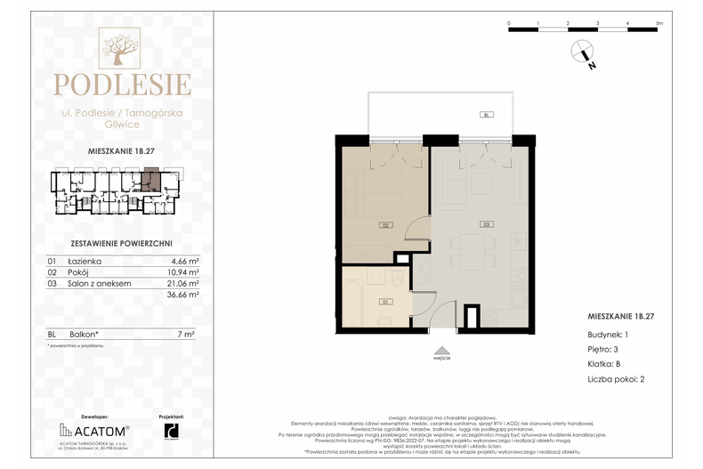 Apartament wakacyjny 36,66 m², piętro 3, oferta nr 1B.27