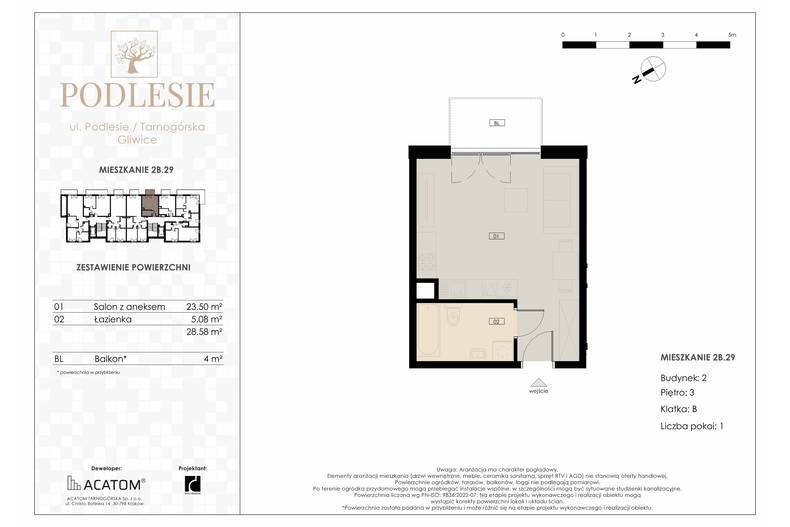 Apartament wakacyjny 28,58 m², piętro 3, oferta nr 2B.29