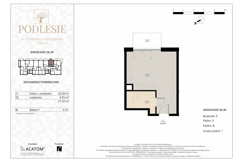 Apartament wakacyjny 27,25 m², piętro 3, oferta nr 2B.30
