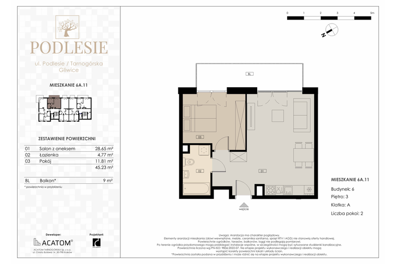 Apartament wakacyjny 45,23 m², piętro 3, oferta nr 6A.11