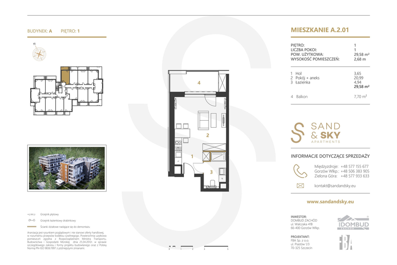 Apartament wakacyjny 29,58 m², piętro 1, oferta nr A/2/01