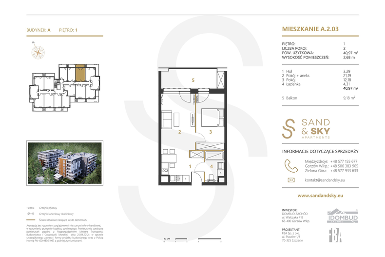 Apartament wakacyjny 40,97 m², piętro 1, oferta nr A/2/03