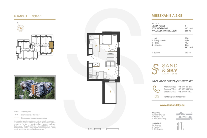 Apartament wakacyjny 31,72 m², piętro 1, oferta nr A/2/05