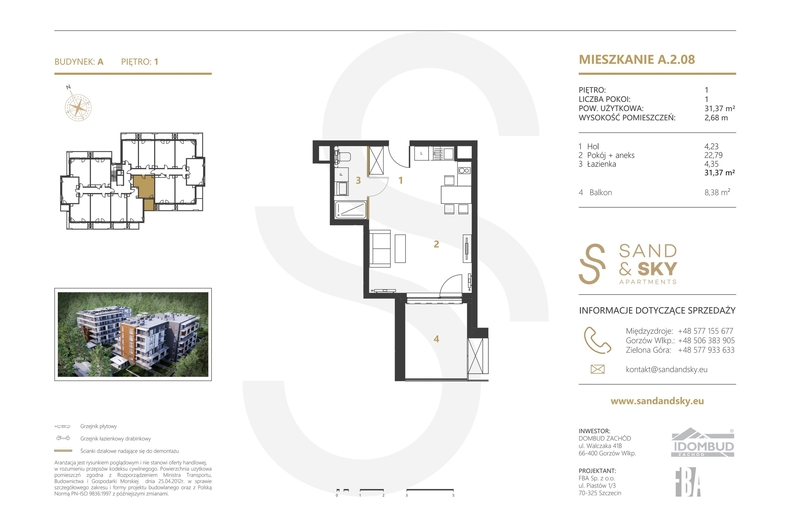 Apartament wakacyjny 31,37 m², piętro 1, oferta nr A/2/08