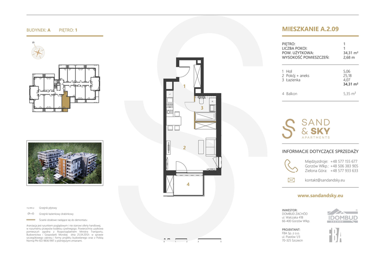 Apartament wakacyjny 34,31 m², piętro 1, oferta nr A/2/09